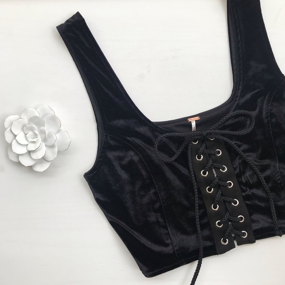 Free People Tops - NWT Free People black velvet lace up crop